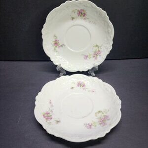 Vintage MZ Austria Saucer Plates White 5.5'' Floral Pink Design - Set of 2